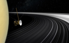 Vue d'artiste de Cassini entre Saturne et ses anneaux